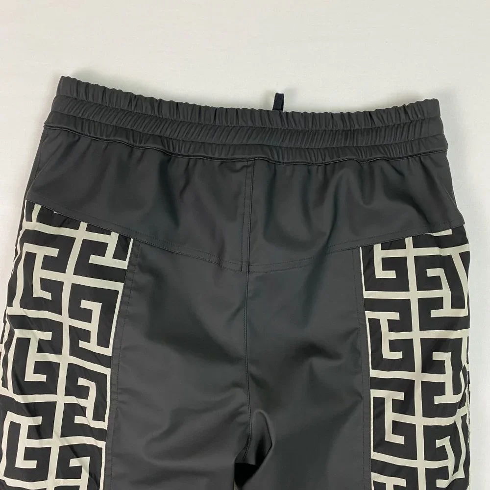 BALMAIN mens Maxi Monogram Knee-Pad Track Pants Nylon Jogger‎ Black Ivory 48